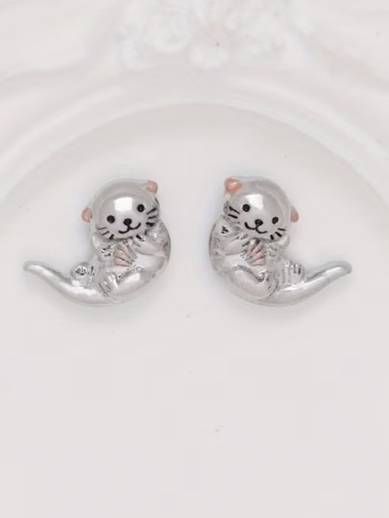 Boutique Jewelry - Silver Sea Otter Stud Earrings
